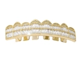 Hip hop gold plated 8 teeth grillz with rectangular cubic zirconia stones for men - Gold Top