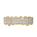 Hip hop 8-tooth gold grills set with rectangular micro-paved cubic zirconia stones - Gold Bottom