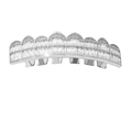 Iced out silver hip hop grillz with baguette-cut cubic zirconia for eight top teeth - Silver Upper Tooth