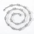 Silver tone barbed wire Cuban link chain necklace with full pave cubic zirconia stones - Silver Length 16