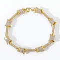 Hip-hop gold plated barbed wire Cuban bracelet with white cubic zirconia stones - Gold 7inch
