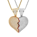 Colliers magnétiques cœur brisé hip hop en or et argent avec zircons brillants - (Style 6) Or-Cœur Divisé Or à Gauche Argent à Droite + 60cm Chaîne Corde