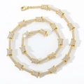 Hip hop barbed wire chain necklace in golden finish with full white zircon stones - Gold Length 16