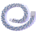 Iced out 20mm Miami cuban link necklace with blue and white zircons for hip hop men - Blue White / 24inch Necklace (Length 60cm)