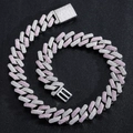 Luxury Miami cuban link necklace for men with pink and white cubic zirconia stones - Pink & White / 24inch Necklace (Length 60cm)
