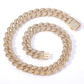 15mm gold Cuban link chain necklace with micro-pave cubic zirconia in hip hop style - 20 inch / 15mm Width / Gold
