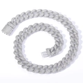 Men's 15mm silver iced out Cuban link chain with micro paved cubic zirconia stones - 20 inch / 15mm Width / Silver