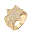 Hip-hop gold plated star ring with iced out micro pave zircons for men fashion - Size 7 / Five-pointed Star Style (款式2) / Gold