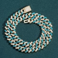 12mm gold Cuban link chain with turquoise blue enamel and micro-pave diamonds - 7inch (Bracelet Length Approx 18cm) / Blue White - Gold (12mm Wide)