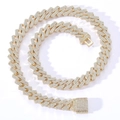 Collier chaîne cubaine 12mm pour homme plaqué or 18 carats avec double rangée de zircons - Chaîne cubaine taillée en diamant / 18cm (7 pouces) / 12mm de Large / Or