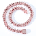 Men's 12mm 18K rose gold plated Cuban link chain with double rows of pavé zircon stones - Rose Gold 16inch