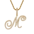 Macro detail of gold plated letter M pendant with iced out cubic zirconia stones - M / Gold (Pendant Only)