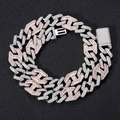 Two-tone iced out cuban chain necklace with 15mm width in silver and rose gold finish - 7inch (Bracelet Approx 18cm) / 15mm Width / Rose Gold And Silver