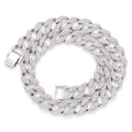 Men's hip hop 15mm silver-tone iced out Cuban link chain necklace with secure clasp - 16inch / Silver