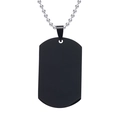 Detailed macro view of a matte black rectangular dog tag with a silver steel ball chain - Black