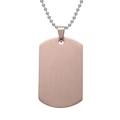 Detail of rose gold dog tag pendant with brushed metal texture and silver ball chain - Rose Gold