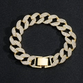 Men's hip hop 15mm gold plated Cuban chain bracelet with full iced out rhinestones - 7inch (Bracelet) / Gold