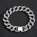 Men's 15mm hip hop Cuban link bracelet with full silver diamonds and box clasp - 7inch (Bracelet) / Silver