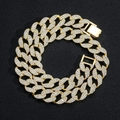 Golden 15mm Cuban link chain with paved diamonds for men in hip hop fashion style - 16inch / Gold