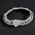 Men's hip hop 12mm silver cuban link bracelet with white zircon stones on black surface - 7inch / Silver