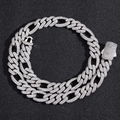 Men's 12mm Miami Cuban link chain with zircon stones and hip-hop spring box clasp - 16inch / Silver