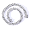 Collier chaîne cubaine rhombique 12mm en argent avec double rangée de zircons pavés - Chaîne cubaine taillée en diamant / 18cm (7 pouces) / 12mm de Large / Argent
