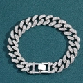 Bracelet chaîne cubaine 13mm pour homme argenté serti de strass brillants style hip hop - Bracelet Argent 7inch