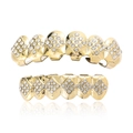 Hip hop 18K vergulde grills set met diamanten en ijs-ruitpatroon voor heren en dames - Gouden set