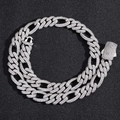 Silberne 12mm Gliederkette mit Zirkonia-Besatz und rechteckigem Kastenverschluss - 16inch / Silber