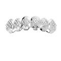 Détail de grillz hip hop en argent à six dents incrusté de zircons ronds brillants - Dent Supérieure Argent