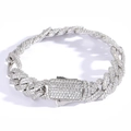 Bracciale a catena cubana da 12mm argento con chiusura a molla e zirconi incastonati - 9inch / Argento