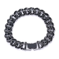 Chaîne cubaine hip-hop de 13mm en finition argentée avec strass noirs pavés - Noir 8 pouces (Bracelet)