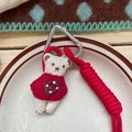 Portachiavi con orsetto di peluche in maglione rosso festivo e corda intrecciata - Stile Orso
