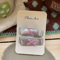 Set de clips para el pelo de flores plateadas con lazo rosa para niñas en tarjeta - Pinza de Pelo de Lazo de Doble Capa