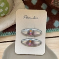 Silver hair clips set for girls featuring colorful beads and textured metallic finish - Oval Colorful Beads