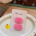 Pair of rose pink plush oval hair clips on display card in a ceramic dish - Rose Pink