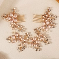 Squisiti pettini per capelli da sposa in lega d'oro rosa con strass floreali per matrimoni - Oro Rosa (HS-J7468G)