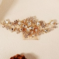 Exquisito peine nupcial con hilo dorado y brillantes cristales con diseño floral - Dorado (HS-J7467G)