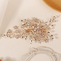 Elegante fermaglio per capelli da sposa dorato con cristalli e perline bianche - Stile Oro (HS-J7457G)