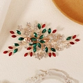 Fermaglio sposa fatto a mano con cristalli rossi e verdi, fiori di filo dorato e perle - Stile Multicolore Rosso Verde (HS-J7457GCAI)
