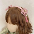 Pink floral children headband with elegant tassels and faux pearls for New Year decor - Pink Flower Pearl Tassel Hairband