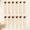 Set of 12 gold flower bridal hair pins with dark green gems and sparkling rhinestones - Gold Green Crystal Sunflower Style (HS-J3841GHG)