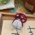 Chouchou peluche lapin bordeaux en velours avec perles et nœud en résille doux - Lapin Brodé Coeur Rouge