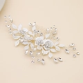 Peineta de novia plateada con diseño floral de aleación y diamantes de imitación brillantes - Peineta Plateada(HS-J4793)