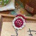 Élastique à cheveux rouge foncé avec broderie florale et bordure en dentelle - 【14】élastique À Cheveux Tubulaire À Fleurs Duveteuses