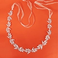 Brautgürtel in Silber mit Strassblättern und Organzaband für das Hochzeitskleid - Silber