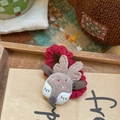 Chouchou en peluche rouge foncé avec décoration de cerf de dessin animé 3D pour filles - Renne kaki