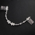 Pettine per capelli da sposa in argento con catena di foglie di strass - Stile a Doppia Pettinina con Catena Morbida / Argento (HS-J4549S)