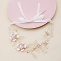 Cerchietto da sposa con petali rosa, perle e perline di cristallo su filo dorato - Oro