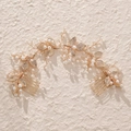 Peigne de mariée doré avec feuilles en alliage tissées main et perles blanches élégantes - Or